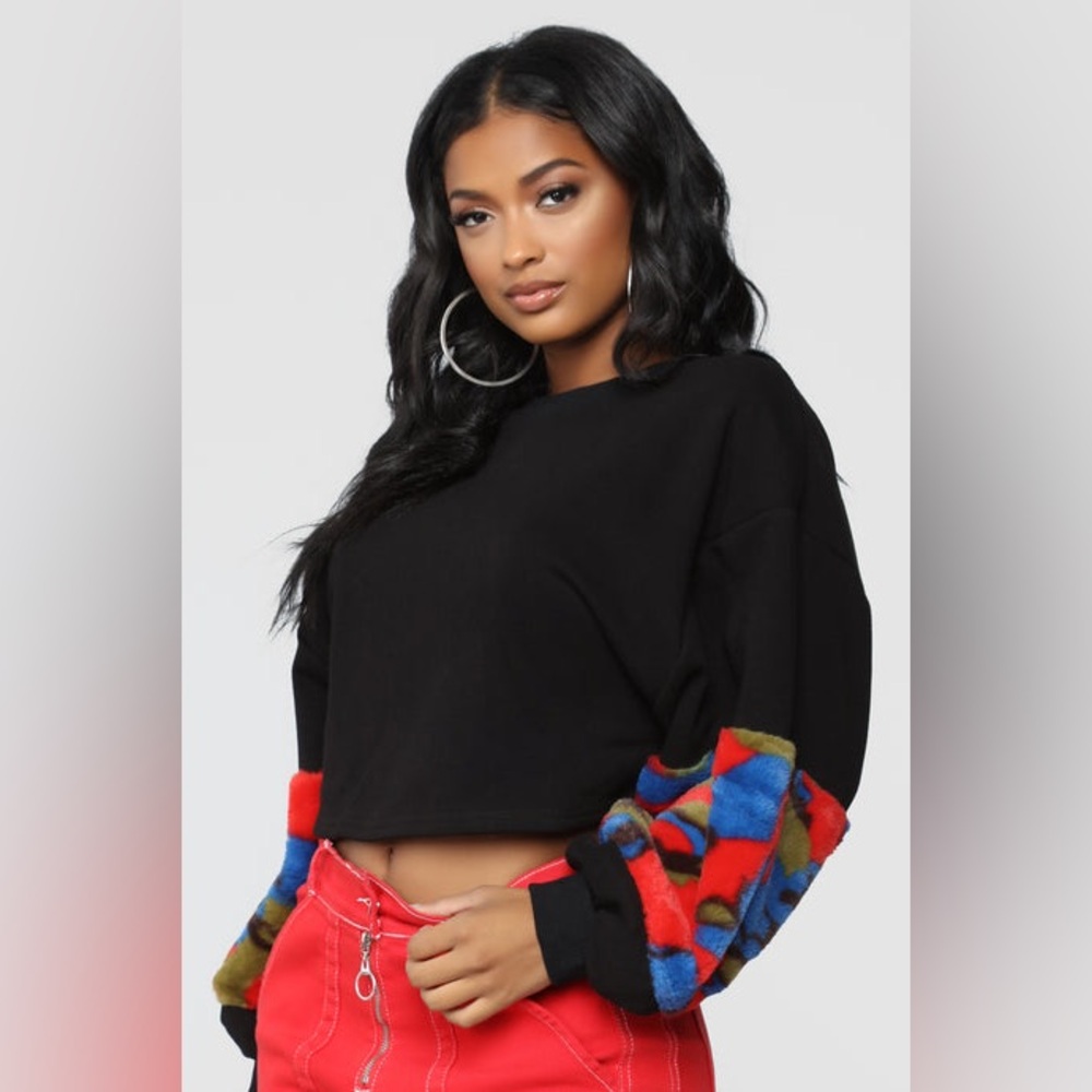 Fashinova Colorful Faux Fur Top - Black/Multi